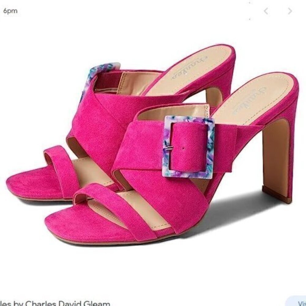 Charles David Sandal womens size 7 Pink Buckle Gleam Slide Sandal